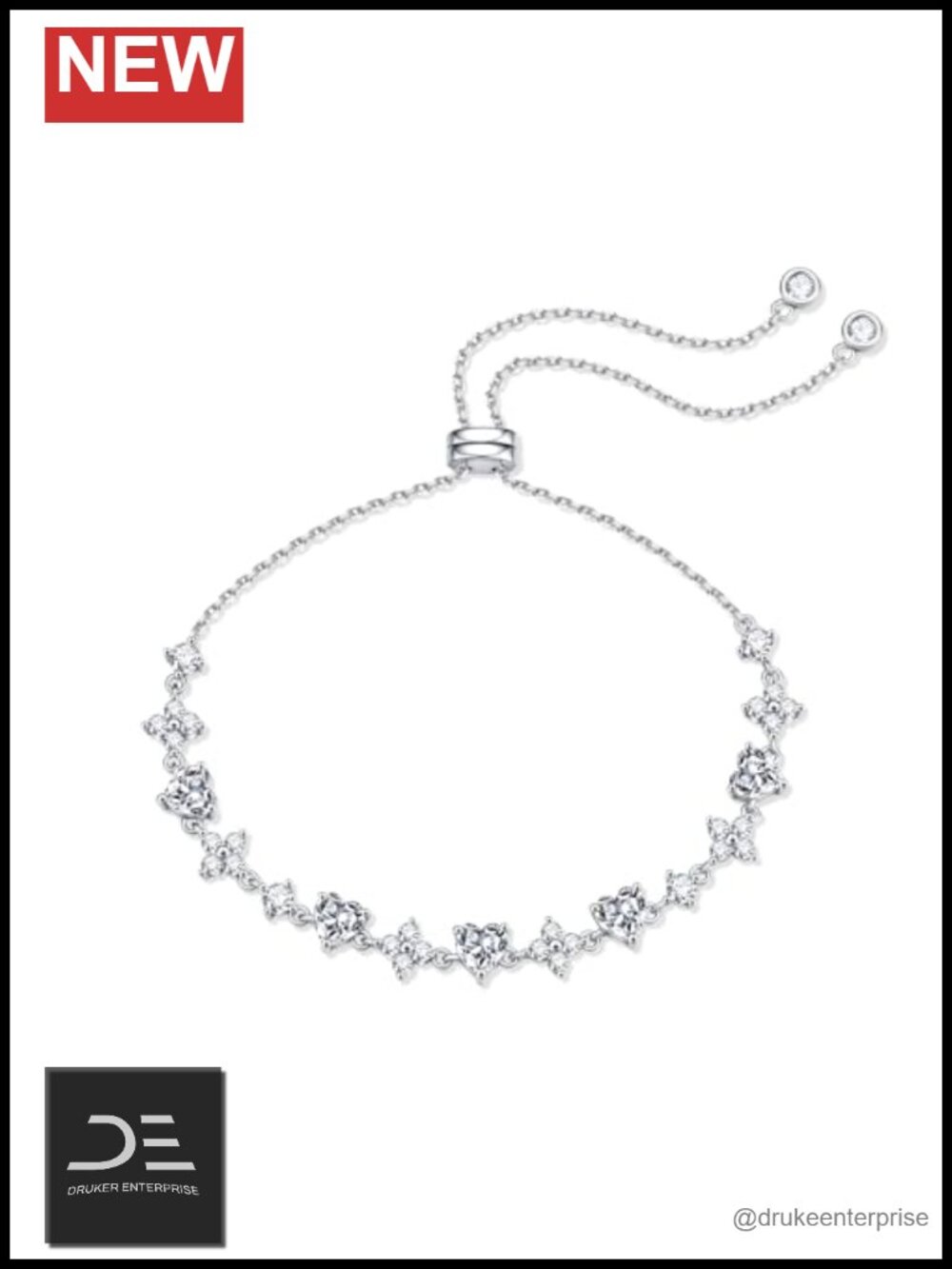 925 Sterling Silver Moissanite Tennis Bracelet Link Charm